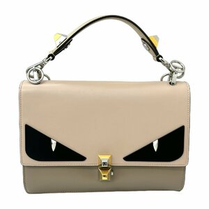 FENDI フェンディ 8BT283 モンスター2WAYショルダーバッグ ハンドバッグ ピンク系 ベージュ レザー【中古】