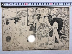 5 江戸期春画 勝川春潮 真作 錦絵 浮世絵 和本 艶本 枕絵 木版画 秘画 裸婦 男根 春宮図 墨摺 裏打ち