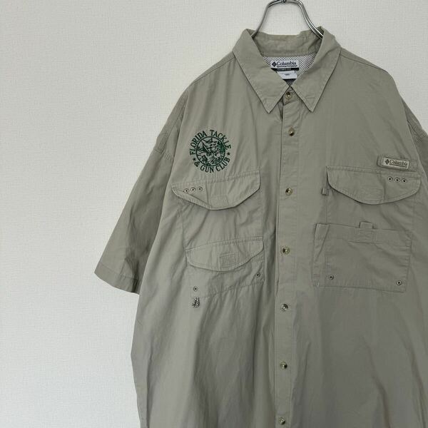 グレージュ　古着　PFG フィッシングシャツ　半袖シャツ　コロンビア