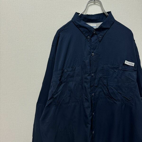 ネイビー　コロンビア　古着　長袖シャツ　フィッシングシャツ　PFG