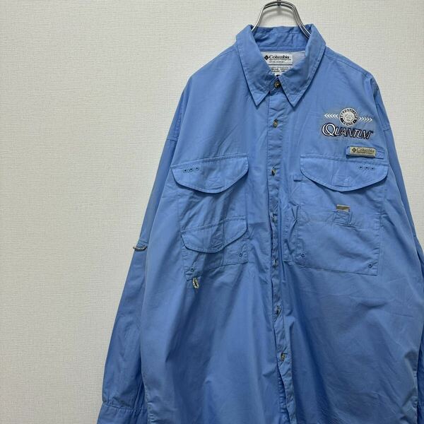 古着　PFG ブルー　コロンビア　長袖シャツ　フィッシングシャツ