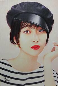 『作品3832』S.Tomo氏直筆色鉛筆画 超美品 美人画 新品額装