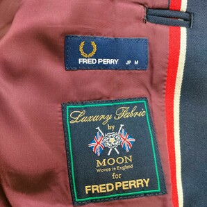 フレッドペリー【太ストライプ・高級生地MOON社製】FRED PERRY テーラードジャケット ボルドー ムーン Mサイズ センターベント 段返り3Bの画像7