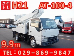 H21　Isuzu　Elf　elevated作work vehicle　Tadano　AT-100‐4type　9.9ｍ　200㎏バケット　通信工事仕様　作業半径7.6m　BKG-NKR85AN　