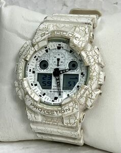 1円〜 G-SHOCK CASIO GA-100CG カシオ Gショック 腕時計 クラックド・パターン クォーツ QZ ホワイト 通電 メンズ ビッグケース 現状品