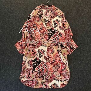 ザラ ZARA BASIC スキッパーペイズリー柄シャツワンピース とろみ感が可愛い♪ ロングシャツ ワンピース