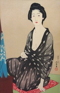 【真作保証】 橋口五葉 女六題より ⑤ 「夏衣の女」 手摺木版画 シート 限定750部 版元 悠々洞出版 新版画 大正の歌麿 HG-132