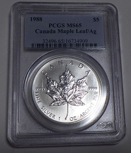 メイプルリーフ銀貨 1988年　PCGS MS65