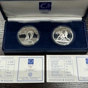ATHENSアテネ五輪2004 プルーフ銀貨 10ユーロ銀貨2枚 オリジナルケース付きの画像1