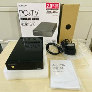 ◆016 ELECOM ELD-CED020U BK USB3.0対応 外付けハードディスク 2TB セキュリティスロット装備 エレコム 黒 ブラック 外箱 内箱 ケーブル付