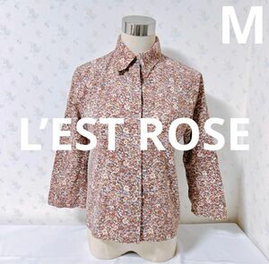 【L’EST ROSE】レストローズ　花柄シャツ　薄手　羽織り　春　古着　おしゃれ　M ブラウス