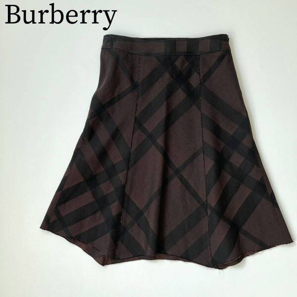 美品 BURBERRY LONDON バーバリーロンドン ロングスカート 膝下丈 コットンウール フレアスカート ノバチェック バーバリーチェック
