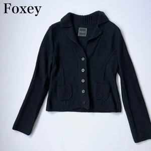 美品 FOXEY BOUTIQUE フォクシーブティックニットジャケット　ビスケット アウター トップス　羽織　ウールブレンド レディース