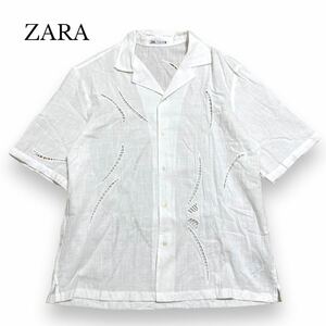 【美品】 ZARA ザラ シャツ オープンカラー デザインシャツ オシャレ 半袖 春夏 オープンカラー 半袖シャツ 開襟 アロハシャツ コットン