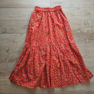 ☆UNIQLO×PAUL & JOE☆レッドオレンジロングスカート花柄☆美品☆