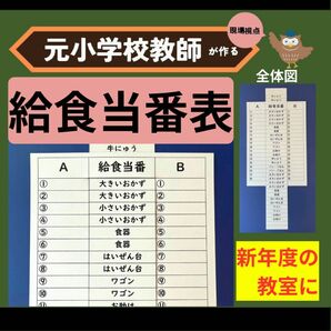 給食当番表　小学校中学校教師の新年度準備に教室示