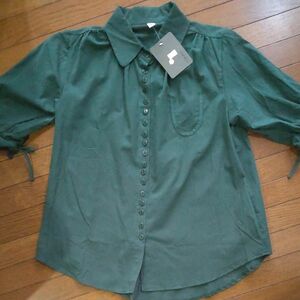丸襟 半袖 ブラウス シャツ グリーン系 フリーサイズ タグ付き新品 中国メーカー