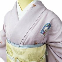 訪問着 着物 中古 正絹 単衣 フォーマル 絞り染め 花の図 淡紅藤色 多色 身丈162cm 裄68cm M きもの北條 A987-12_画像2