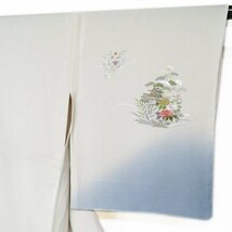 訪問着 着物 中古 正絹 単衣 フォーマル 蘇州刺繍 花の図 灰白色 多色 身丈162cm 裄65cm M きもの北條 A987-10_画像5