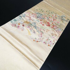 ★きもの北條★ 刺繍 風景 茶屋辻 引箔 中古 お太鼓柄 正絹 袋帯 T661-16の画像2