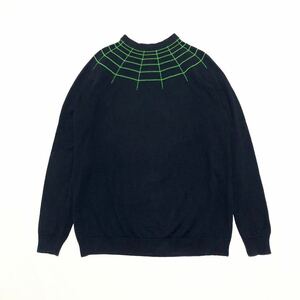 NEIGHBORHOOD/Cotton Knit Sweater/Spider web pattern/TSNH-CS-03/Navy×Green/Large/ネイバーフッド/ニットセーター/蜘蛛の巣柄/薄手