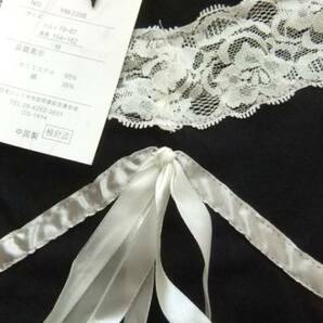 新品M★裾ステッチ花刺繍黒のキャミソール★レース&リボンの画像2