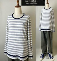 ★国内正規品 日本製 BURBERRY BLACK LABEL バーバリー ブラックレーベル コットン100％ ホースマーク ロゴ 刺繍 ボーダー ロンT Tシャツ 3_画像1