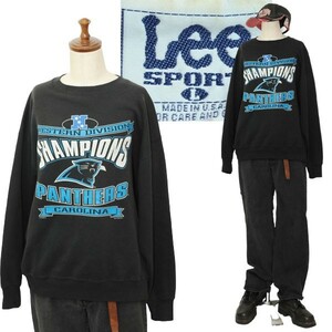 【希少 90s位 USA製 デザイン◎ 人気のブラック】ビンテージ LEE SPORT リー NFL CAROLINA PANTHERS コットンポリ スウェット トレーナー L