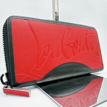 現行 未使用級 Christian Louboutin クリスチャンルブタン パネトーネ ラウンドファスナー 長財布 レザー ラバー ブラック 黒 赤 メンズ_画像1