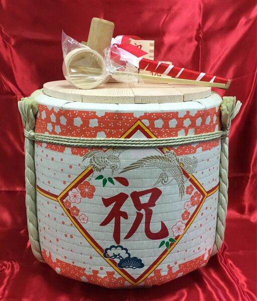 飾り樽ステンレスボウル入り祝花柄4斗型備品、特製鏡板付き