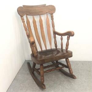 □ 秋田木工 ロッキングチェア 木彫り 彫刻 ヴィンテージ ビンテージ 揺り椅子 アームチェア 木製 椅子 チェア イス いす □24032701
