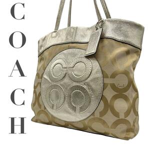 COACH コーチ　s44 オプアート　トートバッグ　15013 サテン　レザー