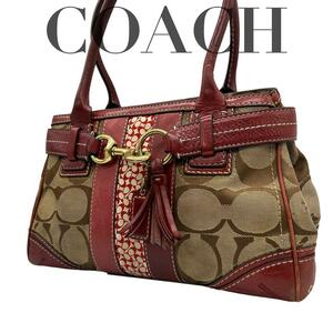 COACH コーチ　10544 ハンドバッグ　トートバッグ　シグネチャー　赤　茶