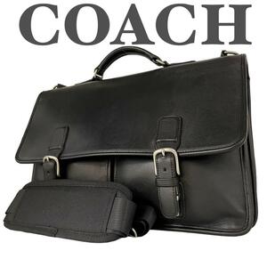 【美品】希少 COACH オールドコーチ 5328 2way ビジネスバッグ 本革 黒 グラブタンレザー ショルダーバッグ メンズ A4収納 大容量 ２ポケ