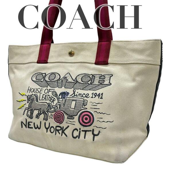 COACH コーチ　s18 肩掛け　c5683 キャンバス　トートバッグ　馬車柄