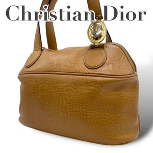 良品　Christian Dior ディオール　E1 レザー　ハンドバッグ　茶