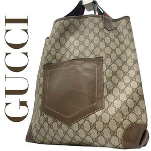 1円 GUCCI オールドグッチ トートバッグ シェリーライン GGスプリーム 大容量 肩掛け A4収納 GG柄