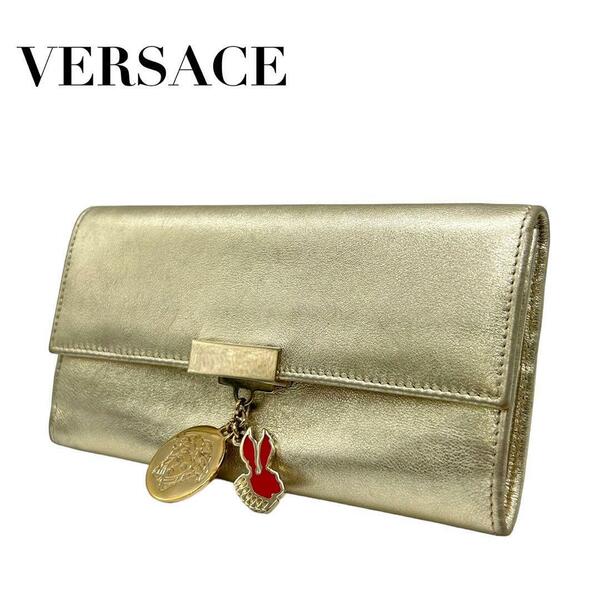 VERSACE ヴェルサーチ　w2 長財布　ゴールド　メデューサ金具　兎　レザー