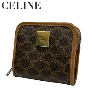 CELINE セリーヌ　w1 マカダム　コインケース　ラウンドファスナー　茶