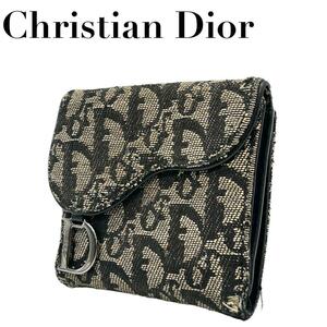 Christian Dior ディオール　M3 トロッター柄　三つ折り財布　黒系