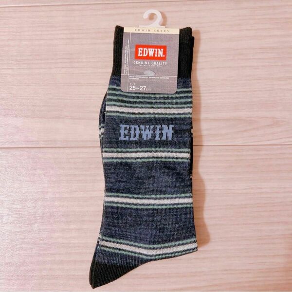 EDWIN 靴下 メンズ 25-27cm ボーダー インディゴ 1足組