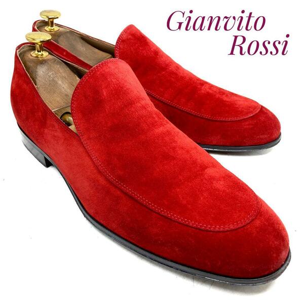 ☆即決・送料無料☆Gianvito Rossi ジャンヴィットロッシ スウェード モカシン スリッポン 赤 レッド 26cm 革靴 ビジネスシューズ メンズ