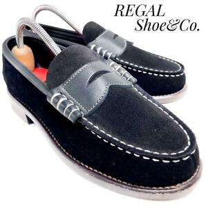 ☆即決・送料無料☆REGAL shoe&co. リーガル シューアンドコー スウェード コインローファー 黒 ブラック 23cm 革靴 レディース