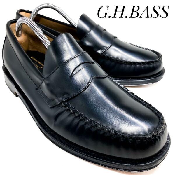 ☆即決・送料無料☆【未使用に近い】G.H.BASS ジーエイチバス LOGAN コインローファー 黒 ブラック 約24cm 革靴 ビジネスシューズ メンズ