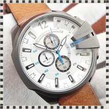 【 良品 】 ディーゼル DZ-4280 クォーツ クロノグラフ 革ベルト 53mm メンズ 腕時計 DIESEL_画像1