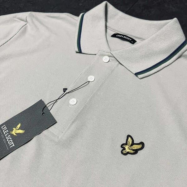 Lサイズ ライルアンドスコット LYLE&SCOTT 長袖 ポロシャツ ゴルフ メンズ 新品 ワンポイント ワッペン 春秋 送料無料 グレー