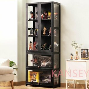  showcase transparent panel figure shelves collection rack glass shelves natural bamboo made storage cabinet collection case f glass case 