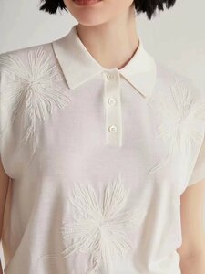 Brunello Cucinelli　ブルネロクチネリ　ポロシャツ　T-シャツ　刺繍入り　シンプル　レディース　女性　ホワイト　L