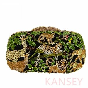  lady's party bag clutch handbag lame Stone crystal animal pattern Jean gru wedding wedding A