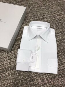 Brunello Cucinelli　ブルネロクチネリ　シャツ　ワイシャツ　ビジネス　長袖　亜麻使用　メンズ　ホワイト　S